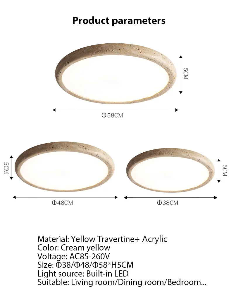 Travessa Sol | LED Deckenleuchte aus gelbem Travertin im Wabi-Sabi Stil