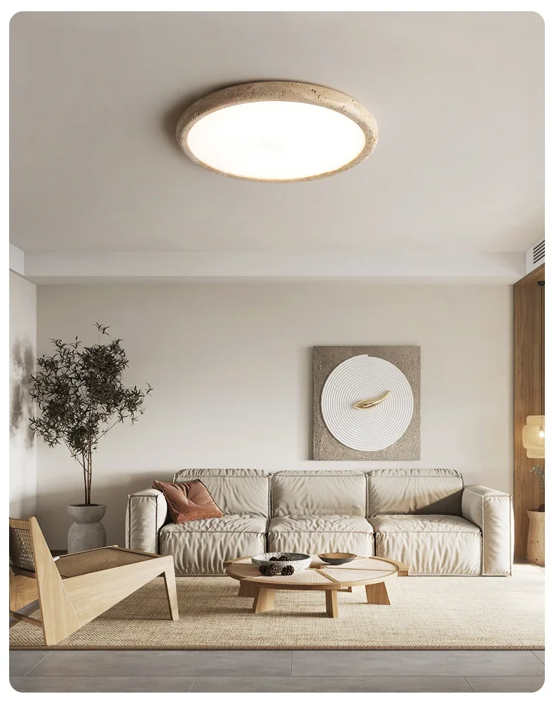 Travessa Sol | LED Deckenleuchte aus gelbem Travertin im Wabi-Sabi Stil