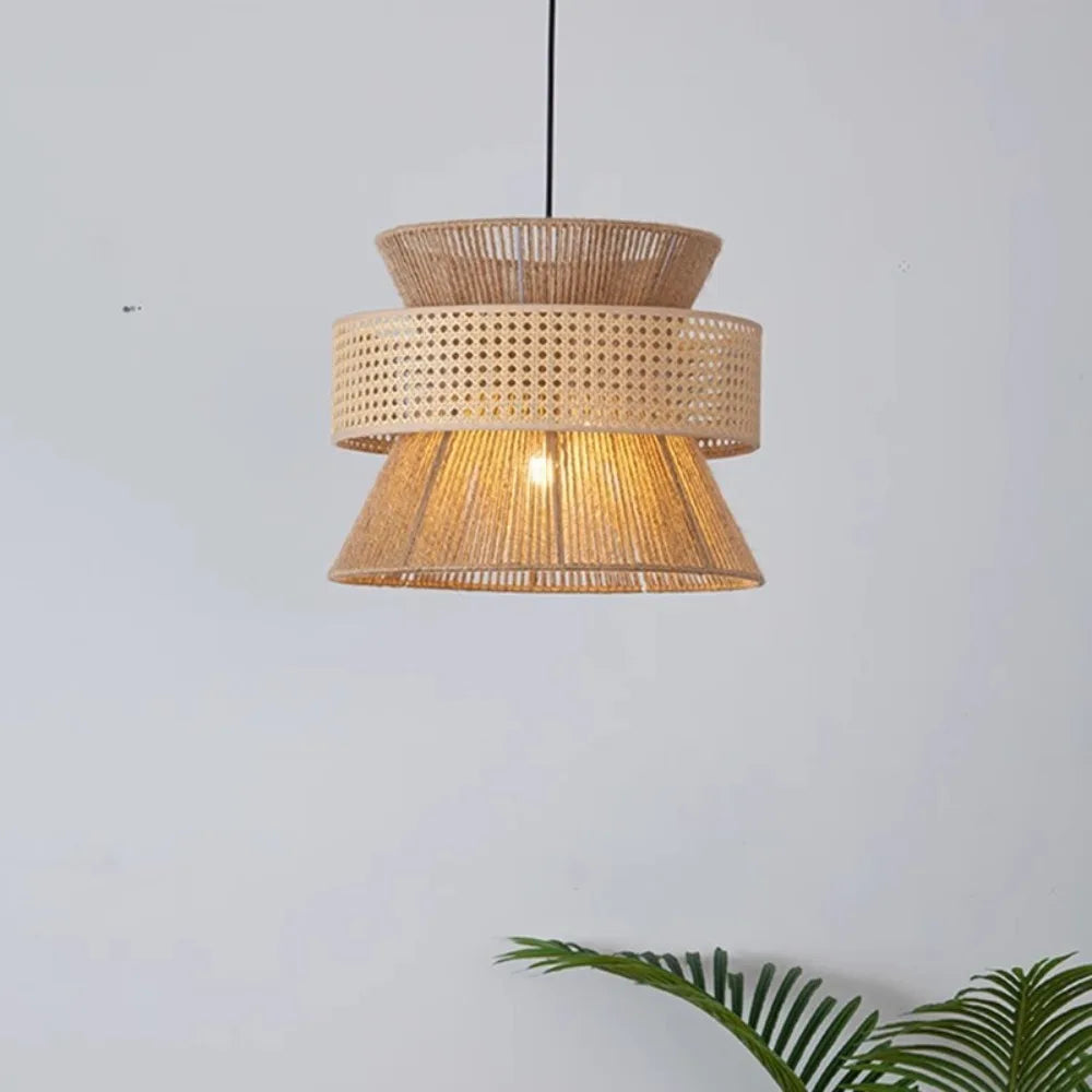 Wabi | Pendelleuchte aus Rattan & Hanfseil – Retrodesign, Ø40/50/60 cm, LED E27, Für Esszimmer & Wohnzimmer