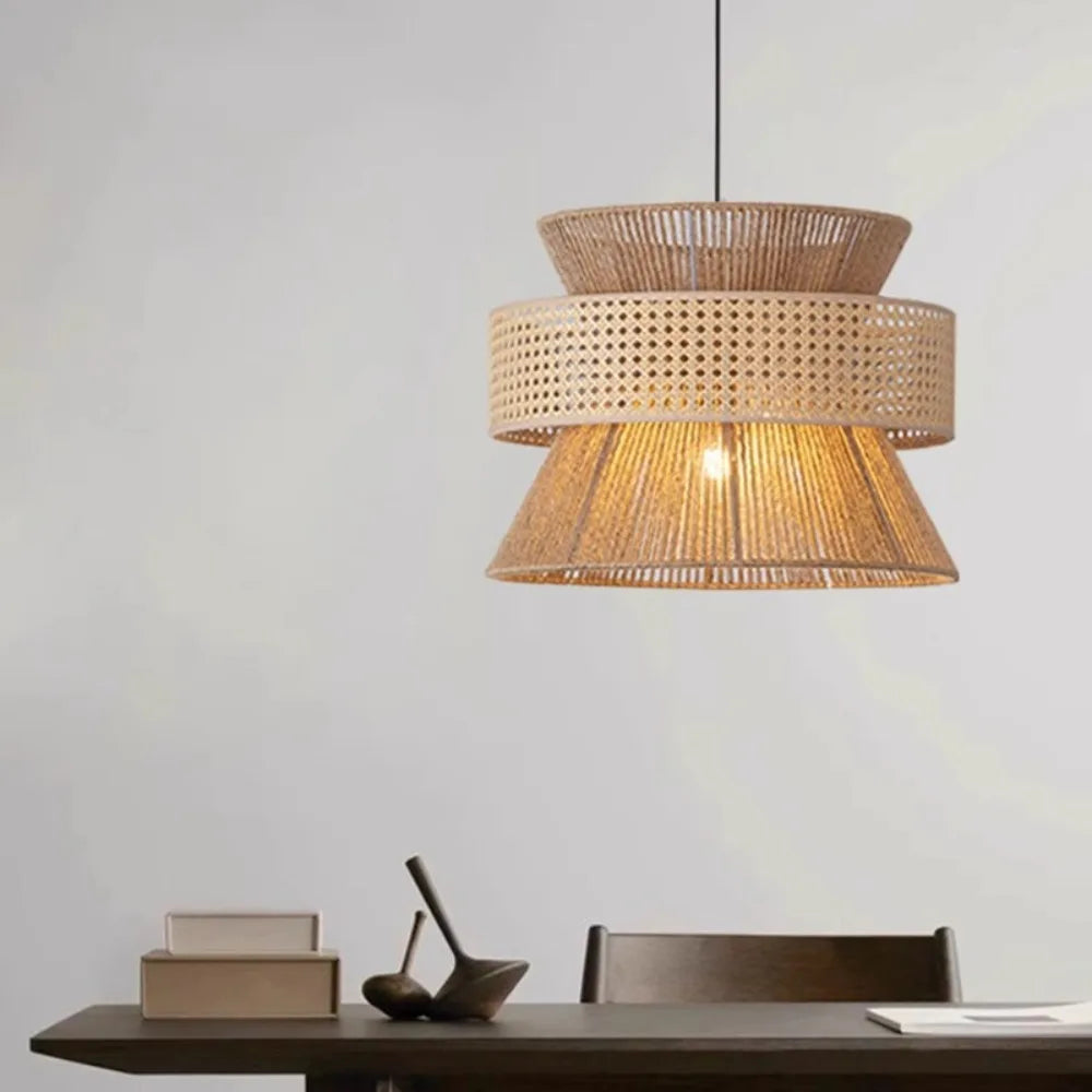 Wabi | Pendelleuchte aus Rattan & Hanfseil – Retrodesign, Ø40/50/60 cm, LED E27, Für Esszimmer & Wohnzimmer