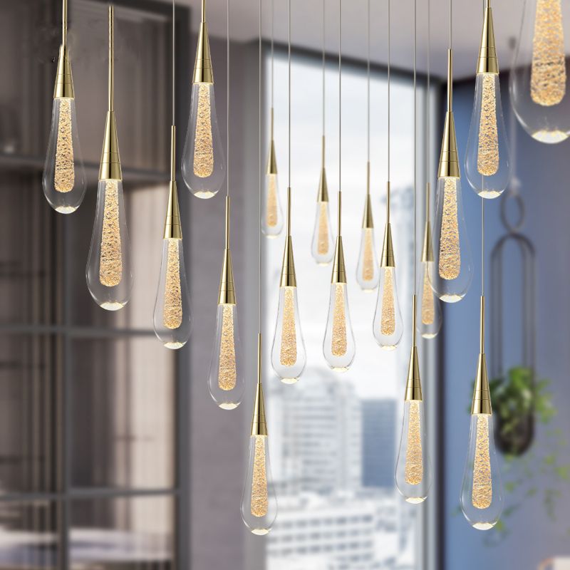 GoldenGlow | Elegante LED Pendelleuchte Tropfenform Gold – Kristall/Metall für Schlafzimmer | 1/3/5-flammig