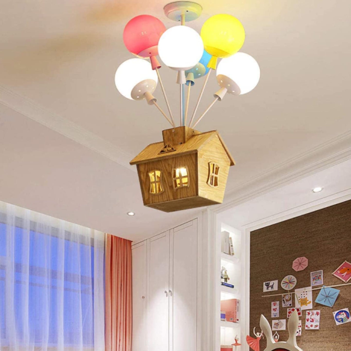 HolzZauber | Kinderzimmer- LED Deckenleuchte – Dimmbare mit Fernbedienung, im Ballon-Design
