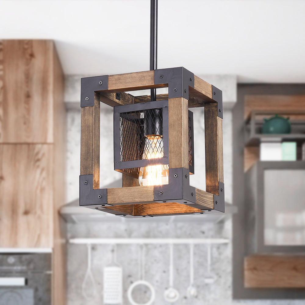 Rustika | Industrielle Holz-Pendelleuchte