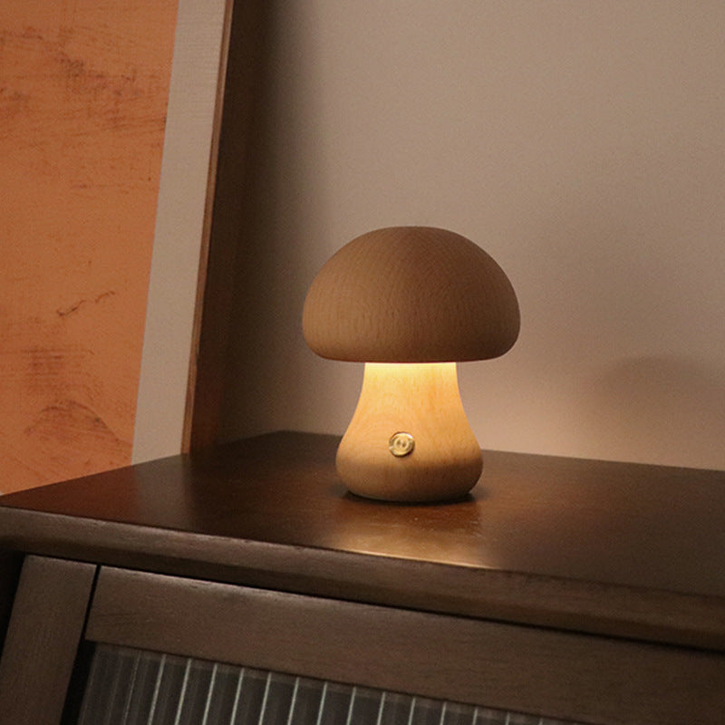 MushLumi | Holz-Pilz LED Nachtlampe mit Touch-Schalter