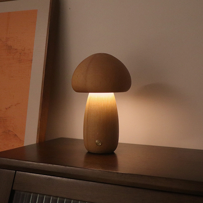 MushLumi | Holz-Pilz LED Nachtlampe mit Touch-Schalter