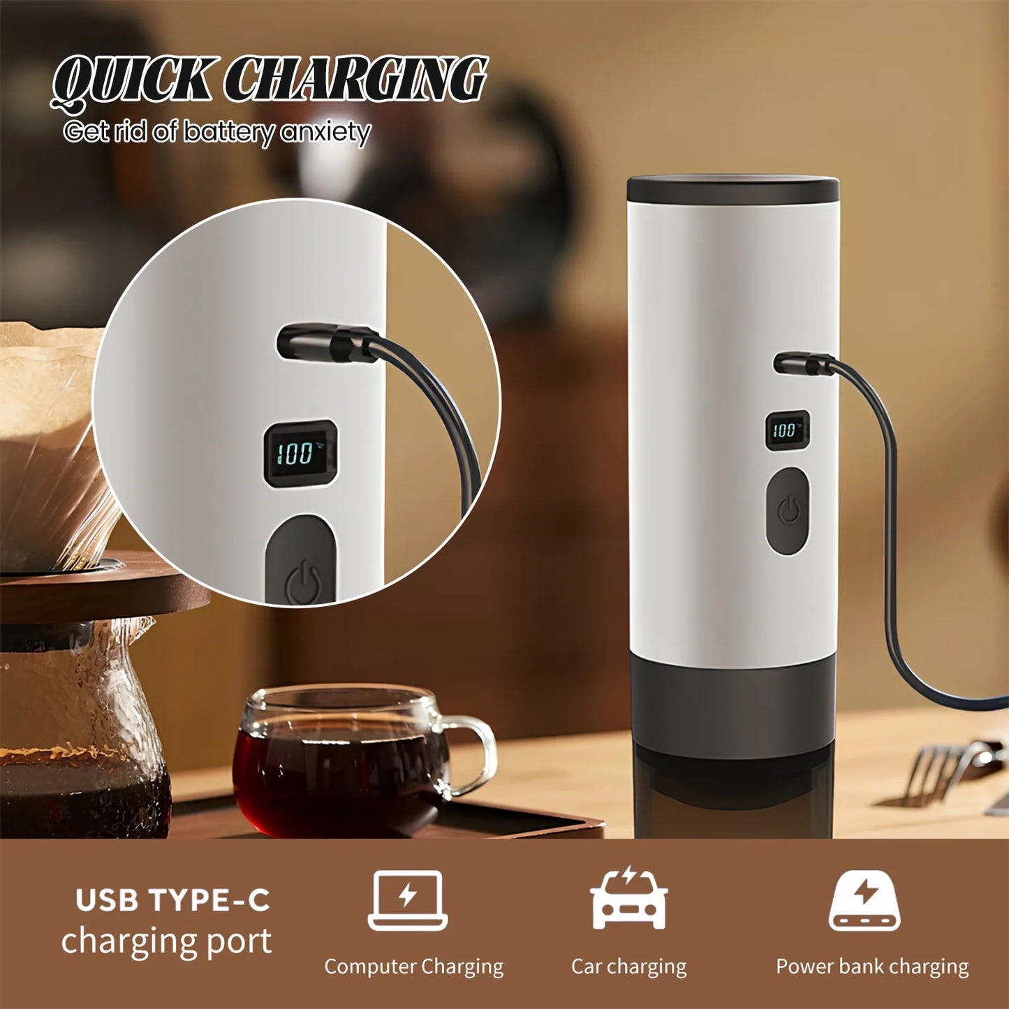 Cafiora | Tragbare Espressomaschine – 3-in-1 für Kaffee mit Kapseln und Pulver 3
