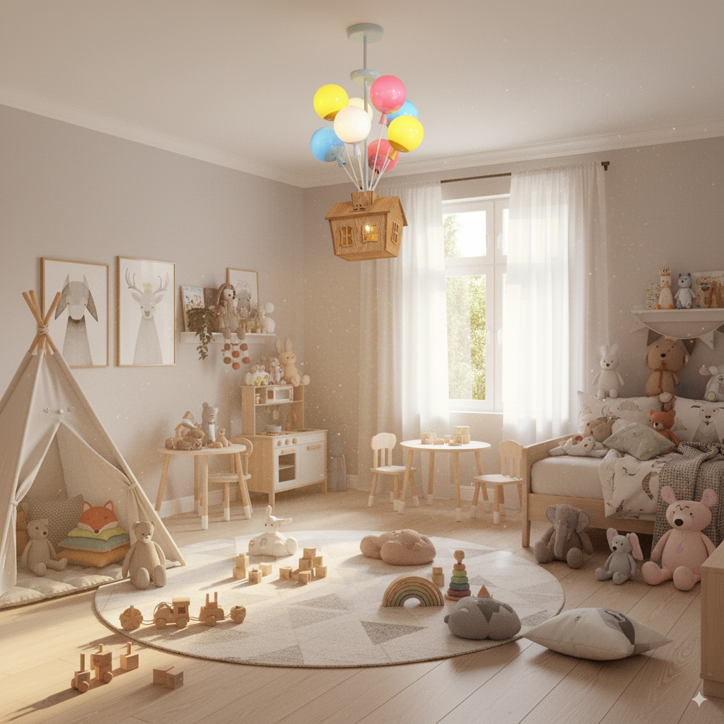 HolzZauber | Kinderzimmer- LED Deckenleuchte – Dimmbare mit Fernbedienung, im Ballon-Design