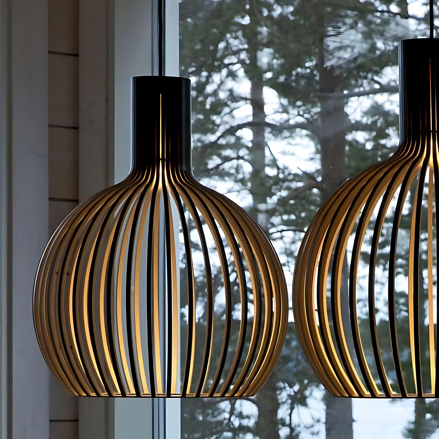 HimmlischeLeuchte | Deckenlampe – Elegante Schwarze LED-Hängeleuchte aus Holz