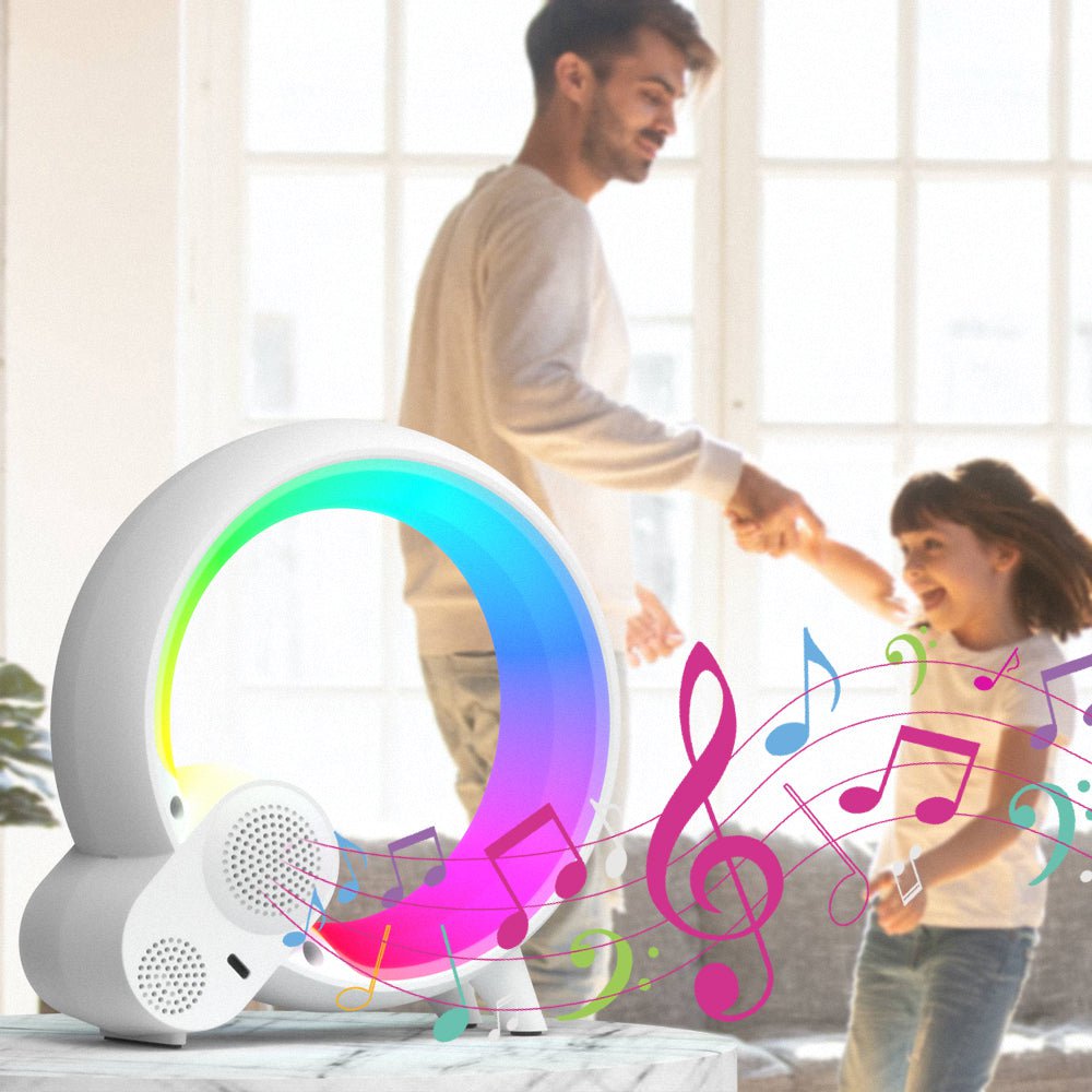 LumiSmart | Intelligente LED-Nachtlampe – Smarte Lampe mit Sonnenaufgangswecker, Bluetooth-Lautsprecher, Weißem Rauschen & RGB-Licht für Schlafzimmer