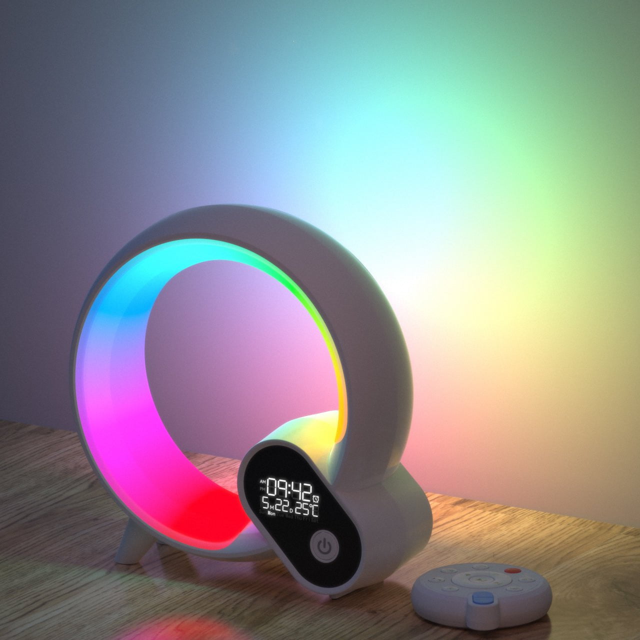 LumiSmart | Intelligente LED-Nachtlampe – Smarte Lampe mit Sonnenaufgangswecker, Bluetooth-Lautsprecher, Weißem Rauschen & RGB-Licht für Schlafzimmer