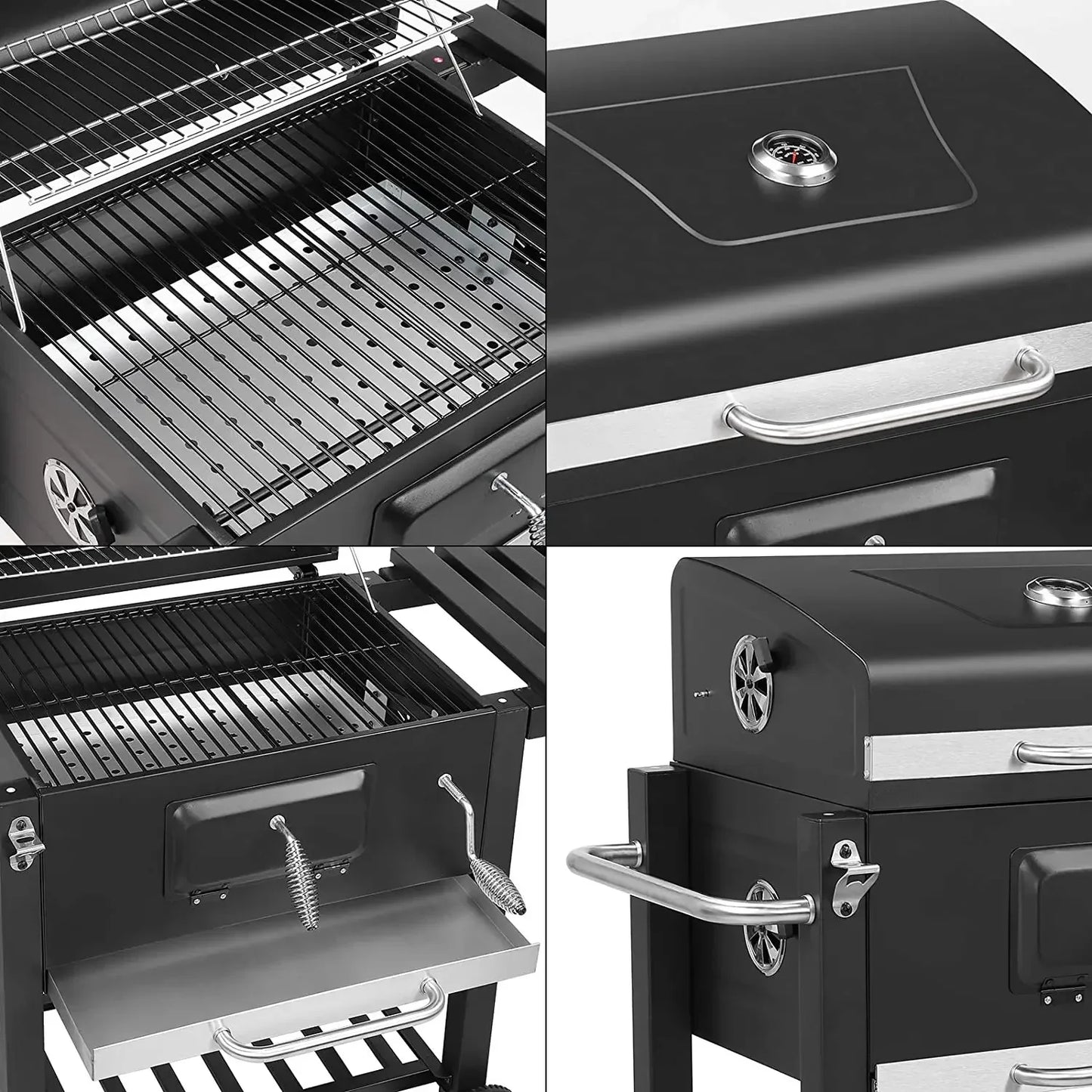 Holzkohlegrill mit Faltbarem Seitentisch und Thermometer – 578 Quadratzoll Grillfläche