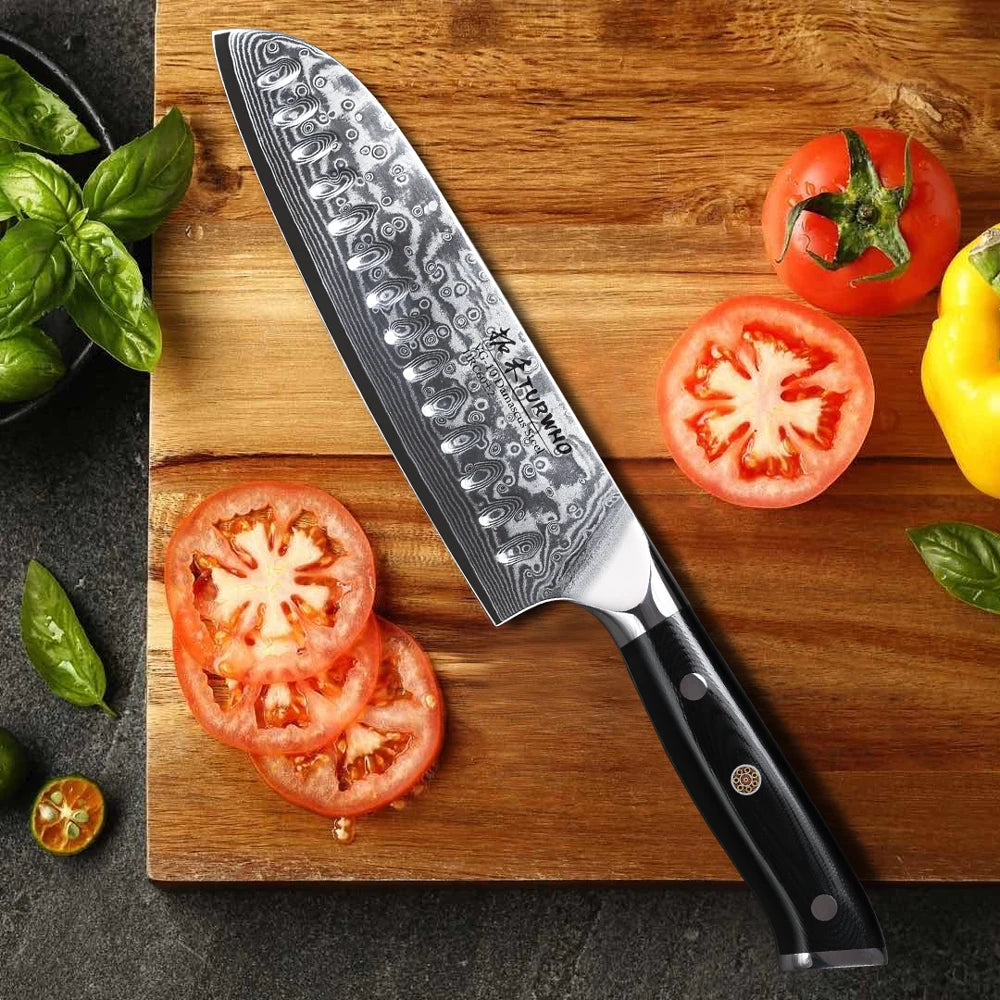 Zentara | Santokumesser – Scharfe Damaststahlklinge für Fleisch, Fisch und Gemüse 1