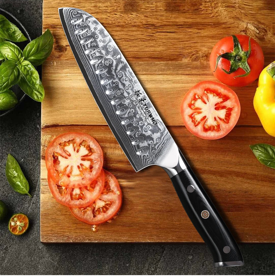 Zentara | Santokumesser – Scharfe Damaststahlklinge für Fleisch, Fisch und Gemüse 6