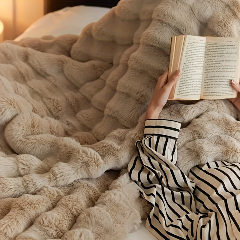 Verdickte Faux Kaninchenfell-Decke - Warme Plüschdecke für Bett, Büro und Klimaanlage