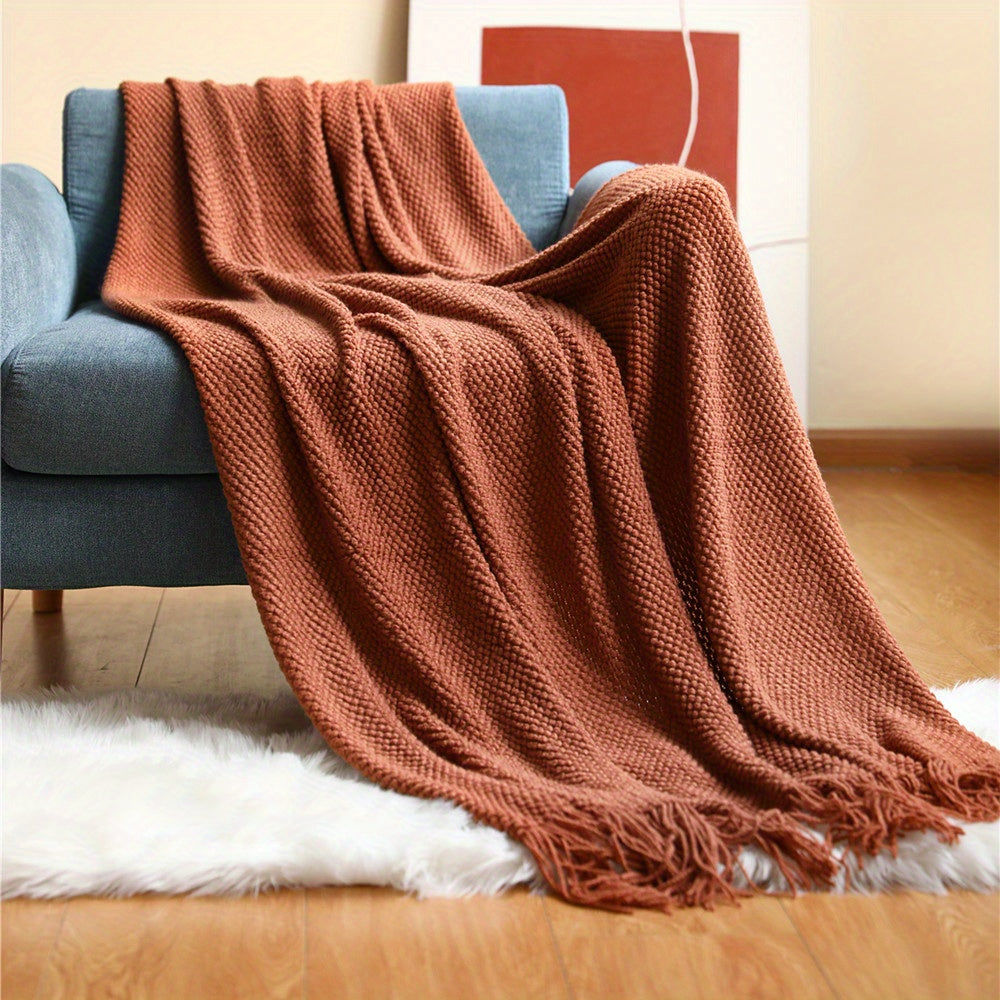 Strickdecke mit Quasten - Leichte Bubbeltextur-Decke für Sofa, Bett und Wohnkultur