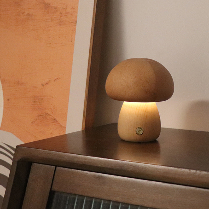 MushLumi | Holz-Pilz LED Nachtlampe mit Touch-Schalter
