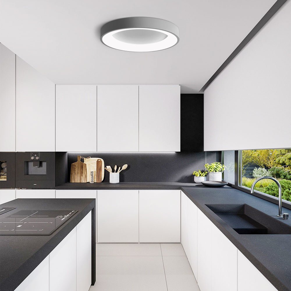 LuminoFlat | LED-Deckenleuchte – Moderne Runde Flache Lampe aus Grauem Metall