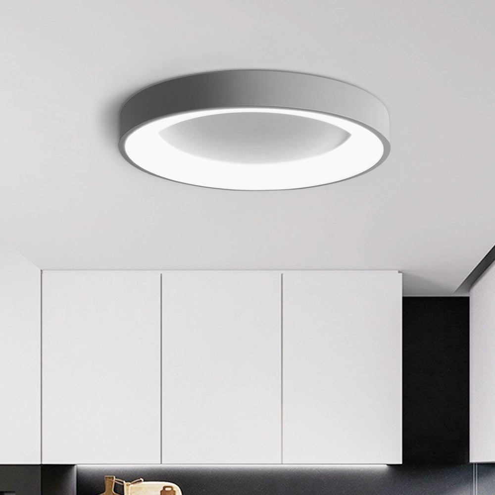 LuminoFlat | LED-Deckenleuchte – Moderne Runde Flache Lampe aus Grauem Metall