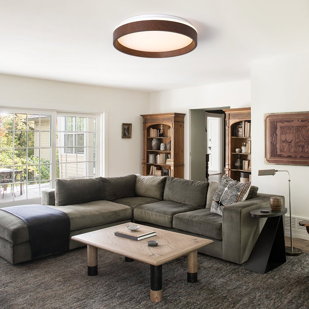 WoodLine | Runde LED-Deckenleuchte in Walnussoptik – Minimalistisches Design