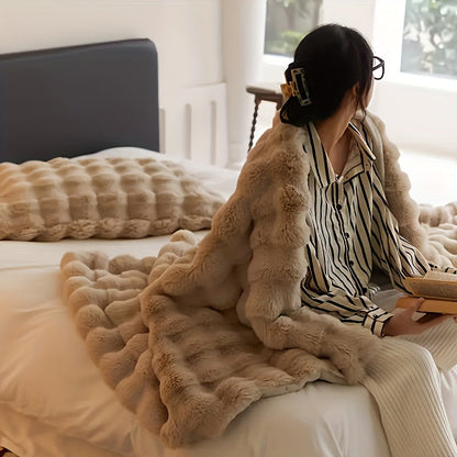 Verdickte Faux Kaninchenfell-Decke - Warme Plüschdecke für Bett, Büro und Klimaanlage