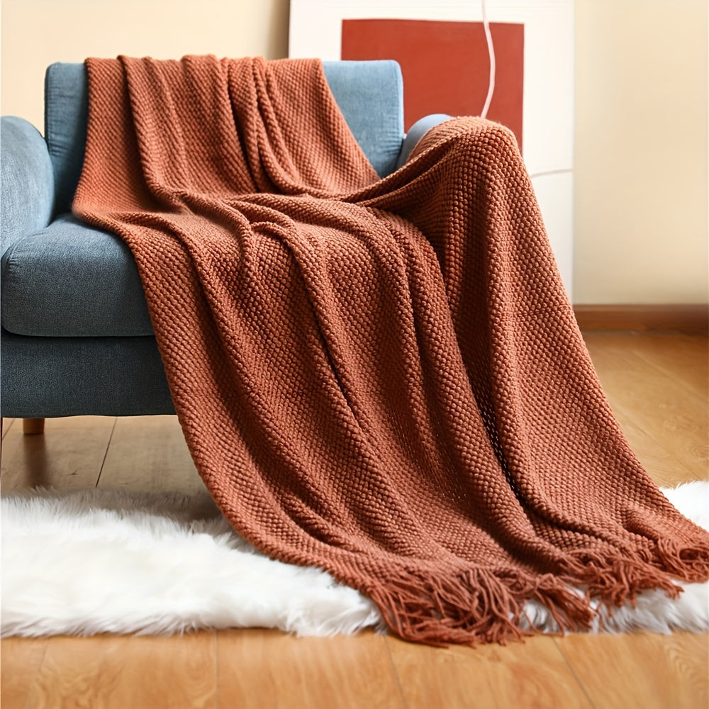 Strickdecke mit Quasten - Leichte Bubbeltextur-Decke für Sofa, Bett und Wohnkultur