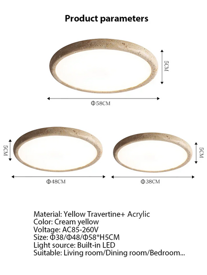 Travessa Sol | LED Deckenleuchte aus gelbem Travertin im Wabi-Sabi Stil
