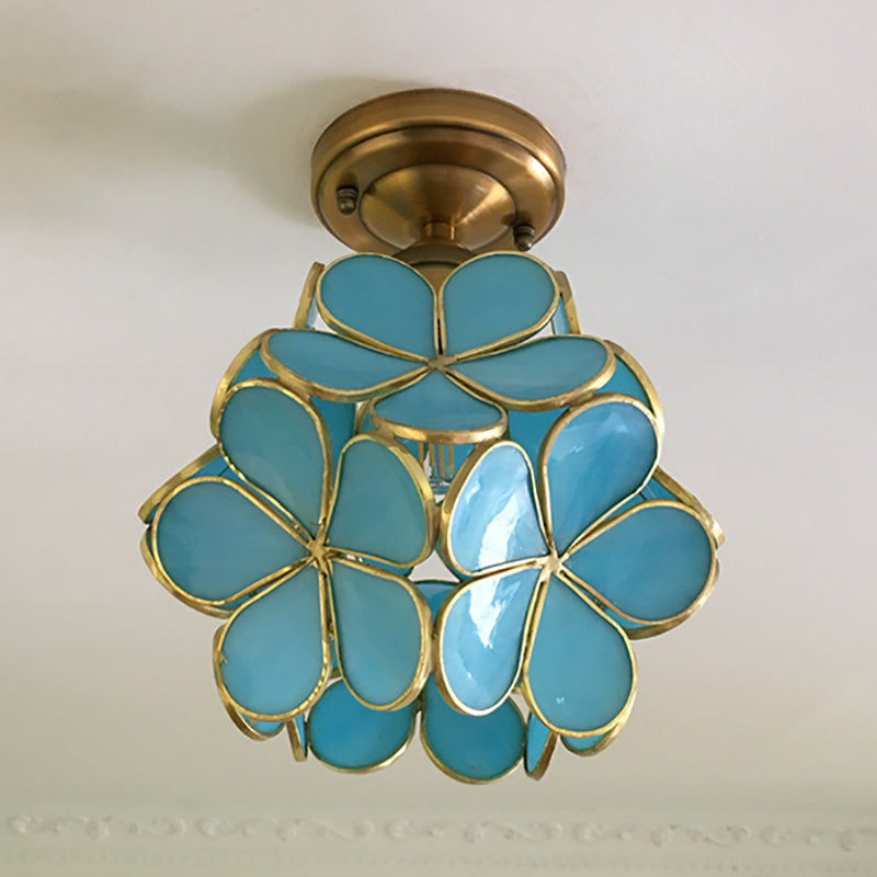 VitaBlossom | Retro-Stil Bunte Glas Deckenlampe mit Blumenmuster