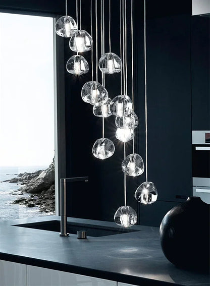 Cernobbio | Kristallpendelleuchte – Moderne LED-Hängeleuchte mit Edelstahl & Klarglas, Warm/Kaltlicht