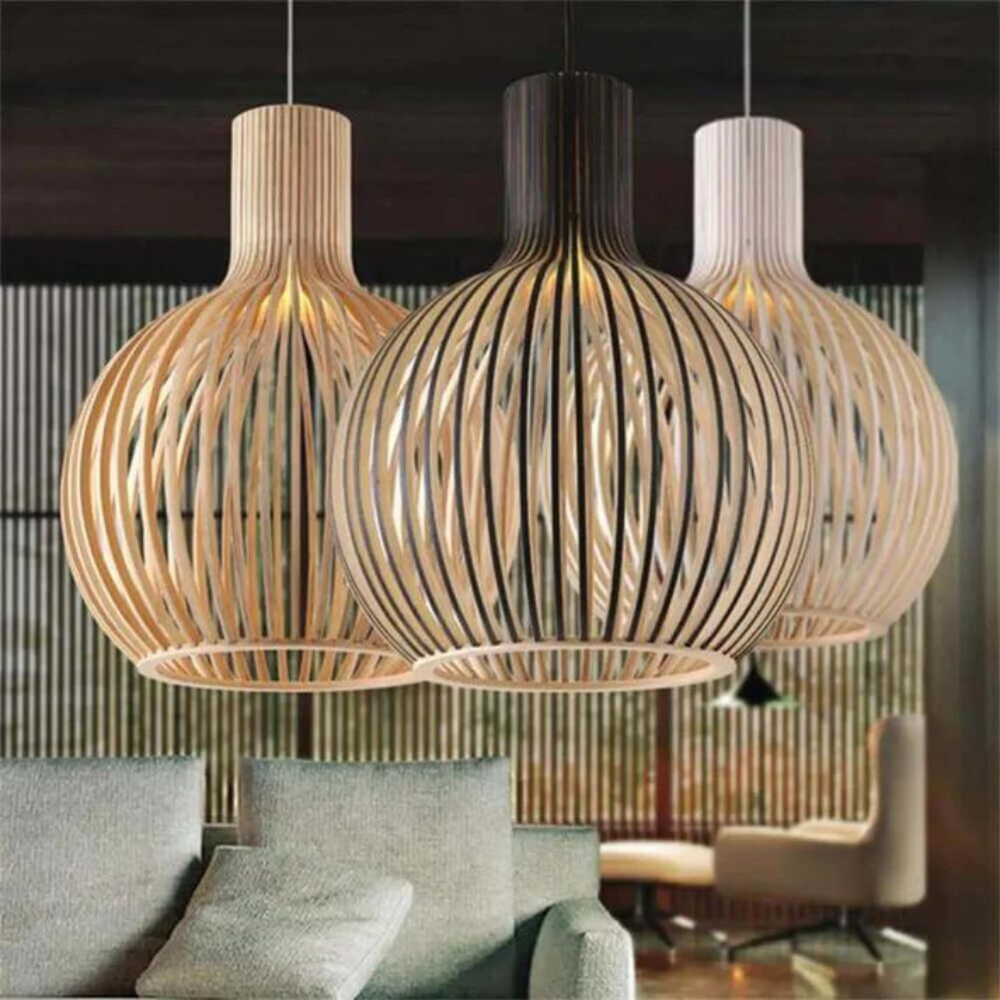 HimmlischeLeuchte | Deckenlampe – Elegante LED-Hängeleuchte in Natürlicher Holzfarbe, Weiches Warmes Licht, Modernes Design für Wohnzimmer, Esszimmer & Schlafzimmer