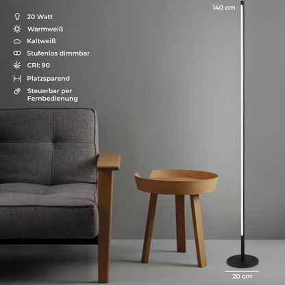 LunaLux | Moderne Schlankes LED-Stehleuchte – Dimmbar mit Fernbedienung, Schwarz, Gold, Weiß