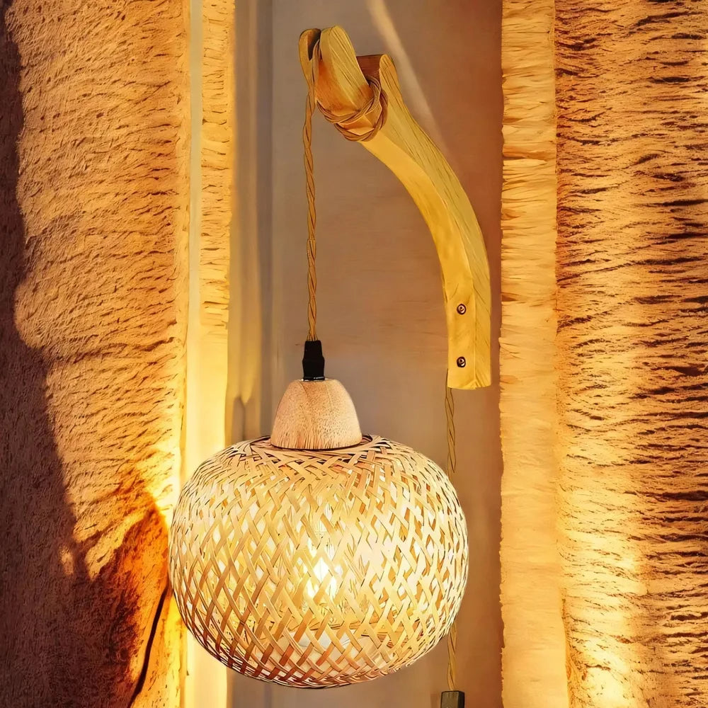 Rattano | Wandleuchte – Retro Rattan Design für Innenräume