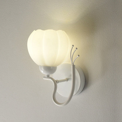 Elegante französische Blumenbecher-Wandleuchte aus Eisen und Glas - 1/2-flammig für Schlafzimmer