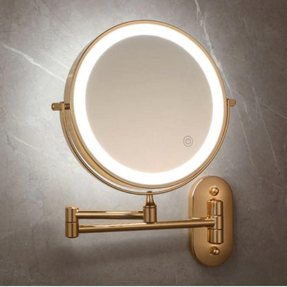 LumoLux-Spiegel | Wiederaufladbarer LED-Vergrößerungsspiegel in Gold, 3-Farben-Touch-Licht, 360° Schwenkbar, Mit USB-C & 10-fach Zoom