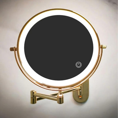 LumoLux-Spiegel | Wiederaufladbarer LED-Vergrößerungsspiegel in Gold, 3-Farben-Touch-Licht, 360° Schwenkbar, Mit USB-C & 10-fach Zoom