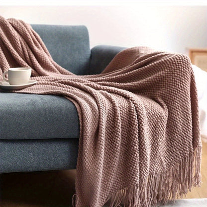 Strickdecke mit Quasten - Leichte Bubbeltextur-Decke für Sofa, Bett und Wohnkultur