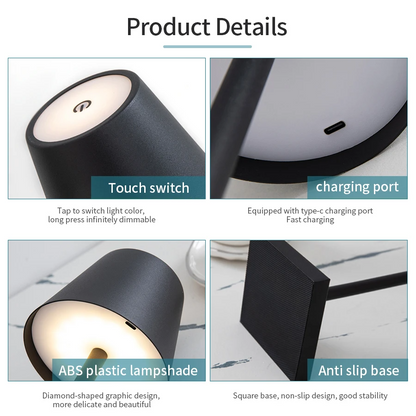 Kabellose LED Tischleuchte - Wiederaufladbar, Wasserdicht & Touch-gesteuert für Schlafzimmer, Büro & Bar