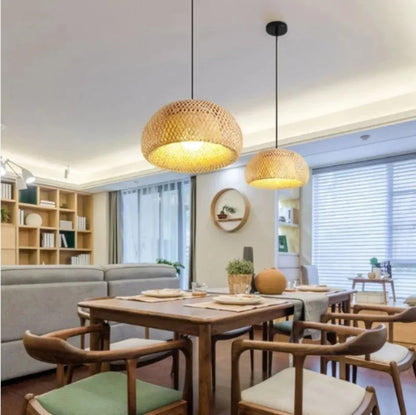 Rattano | Pendelleuchte aus handgewebtem Bambus – Naturfarbe