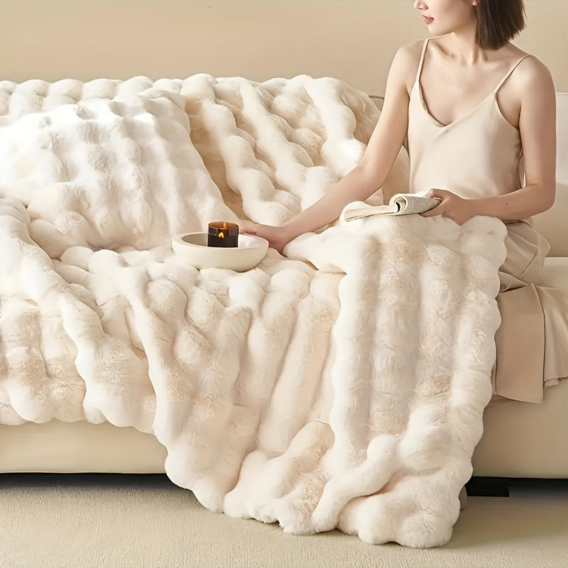 Verdickte Faux Kaninchenfell-Decke - Warme Plüschdecke für Bett, Büro und Klimaanlage
