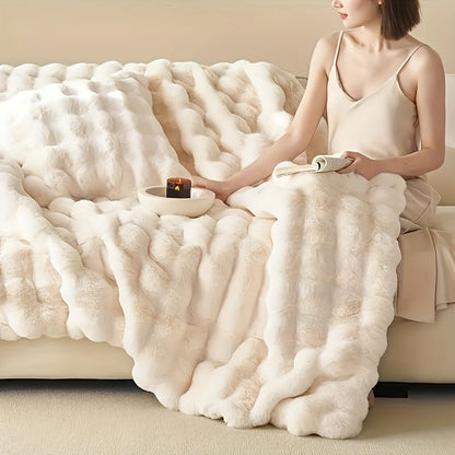 Verdickte Faux Kaninchenfell-Decke - Warme Plüschdecke für Bett, Büro und Klimaanlage