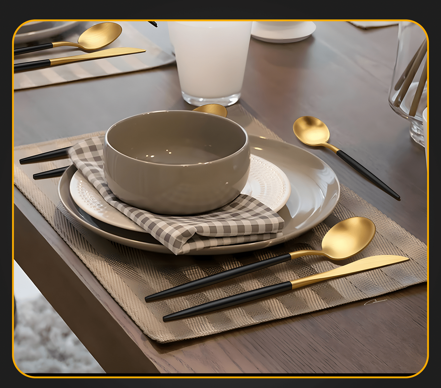 EleganceSet | Besteck für vier Personen in Schwarz und Gold