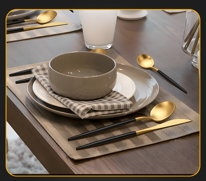 EleganceSet | Besteck für vier Personen in Schwarz und Gold