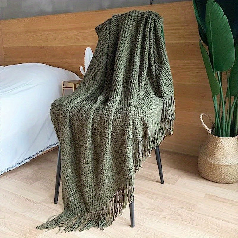 Strickdecke mit Quasten - Leichte Bubbeltextur-Decke für Sofa, Bett und Wohnkultur