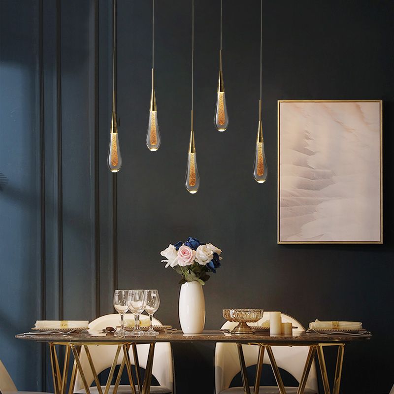 GoldenGlow | Elegante LED Pendelleuchte Tropfenform Gold – Kristall/Metall für Schlafzimmer | 1/3/5-flammig