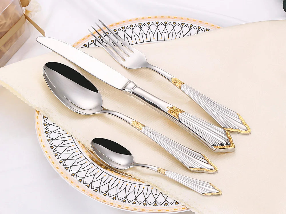 Aurivio | Besteckset – Vergoldetes Edelstahl-Besteck mit elegantem, modernem Design