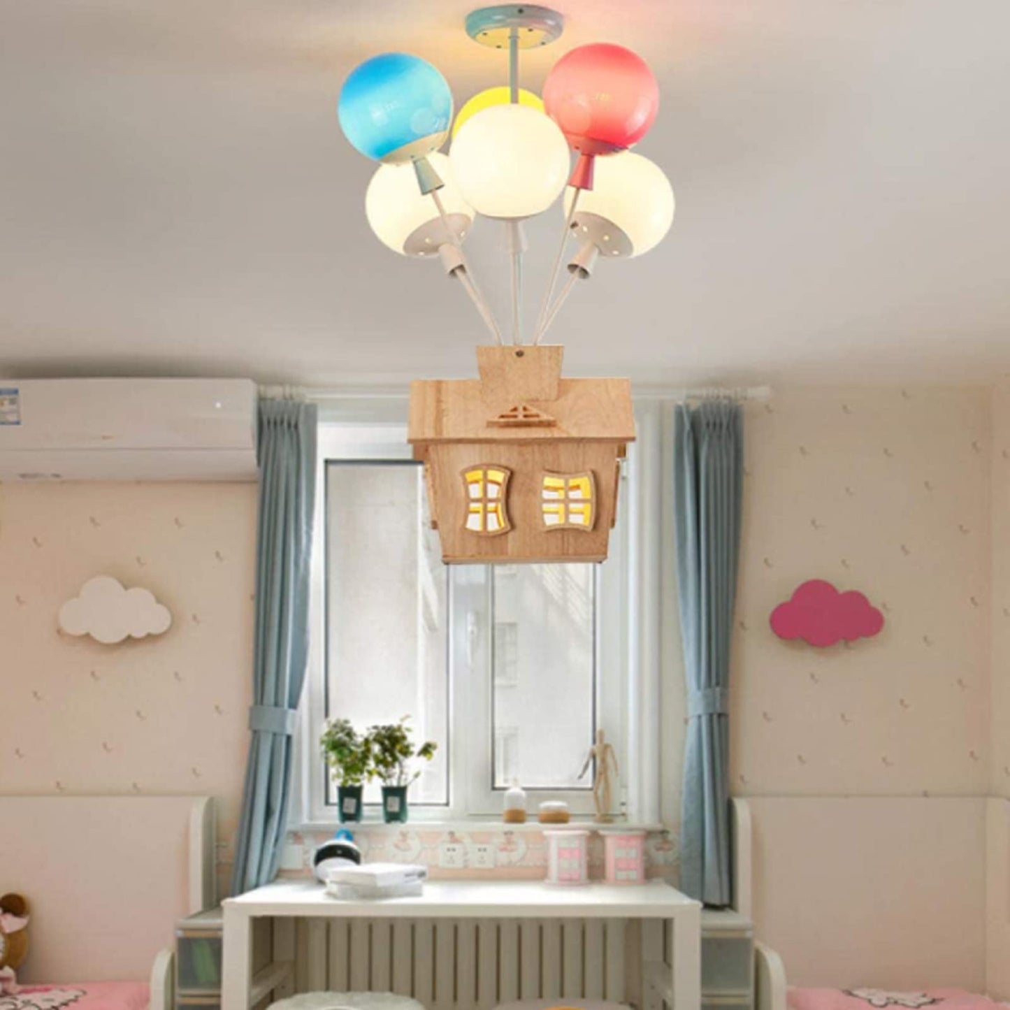 HolzZauber | Kinderzimmer- LED Deckenleuchte – Dimm­bare mit Fernbedienung, im Ballon-Design