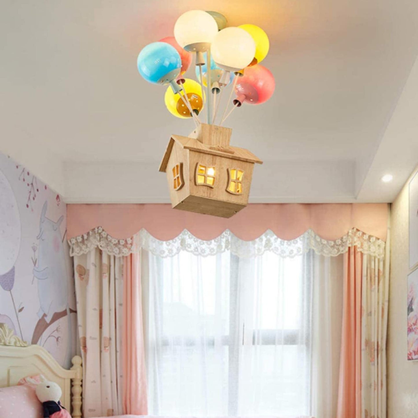 HolzZauber | Kinderzimmer- LED Deckenleuchte – Dimm­bare mit Fernbedienung, im Ballon-Design