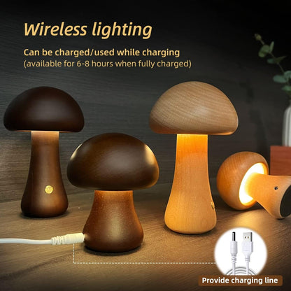 MushLumi | Holz-Pilz LED Nachtlampe mit Touch-Schalter