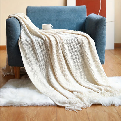 Strickdecke mit Quasten - Leichte Bubbeltextur-Decke für Sofa, Bett und Wohnkultur