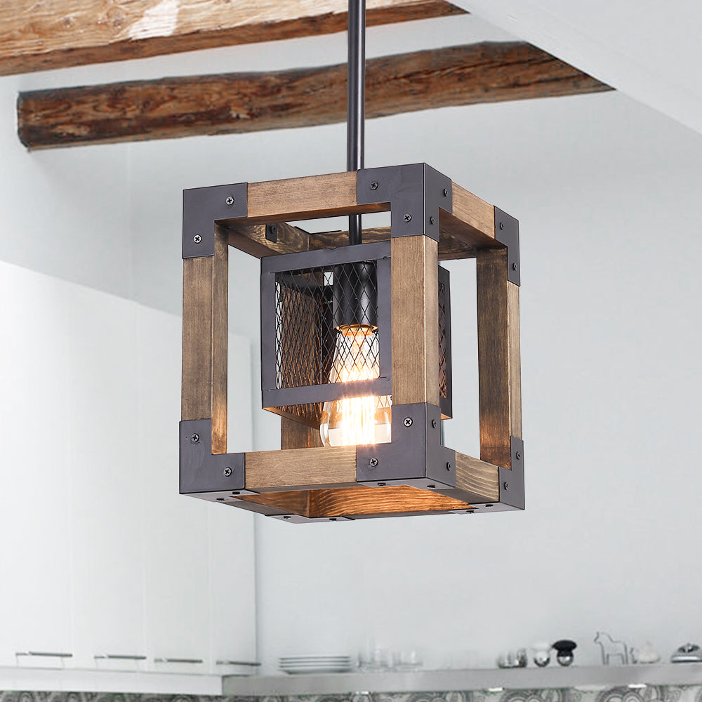 Rustika | Industrielle Holz-Pendelleuchte