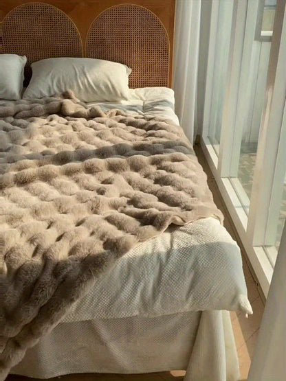 Verdickte Faux Kaninchenfell-Decke - Warme Plüschdecke für Bett, Büro und Klimaanlage